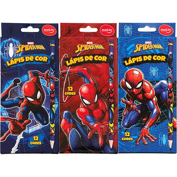 Lápis de Cor 12 Cores Sextavado Homem Aranha Spiderman Marvel Molin - CX 1 UN