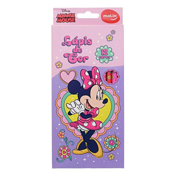 Lápis de Cor 12 Cores Sextavado Disney Minnie Molin - CX 1 UN