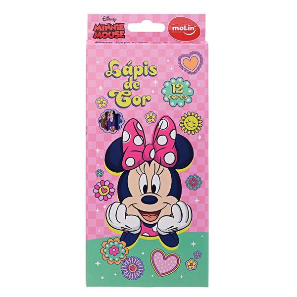 Lápis de Cor 12 Cores Sextavado Disney Minnie Molin - CX 1 UN