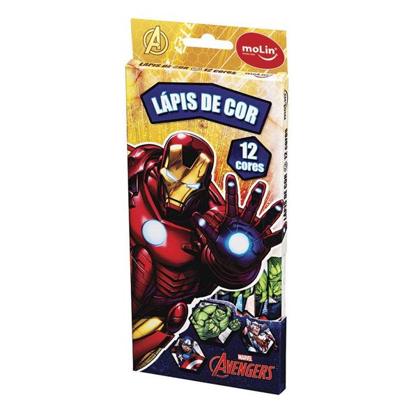 Lápis de Cor 12 Cores Sextavado Marvel Vingadores - Avengers Molin - CX 1 UN