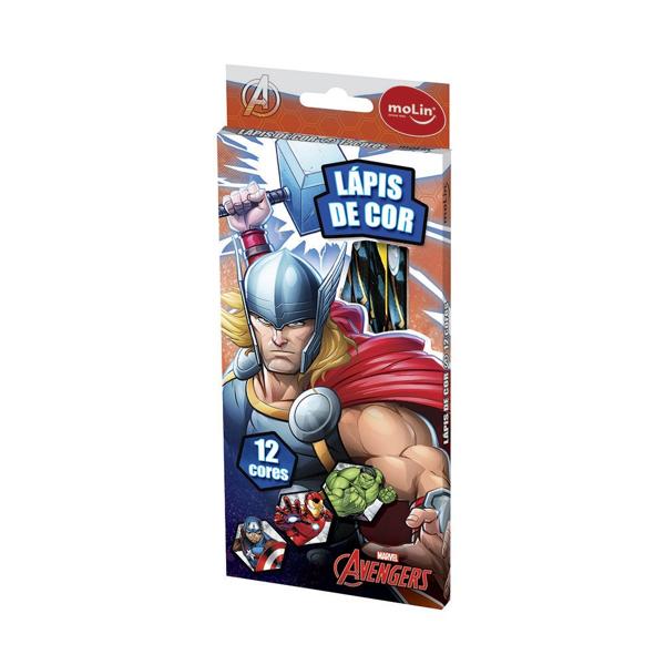 Lápis de Cor 12 Cores Sextavado Marvel Vingadores - Avengers Molin - CX 1 UN