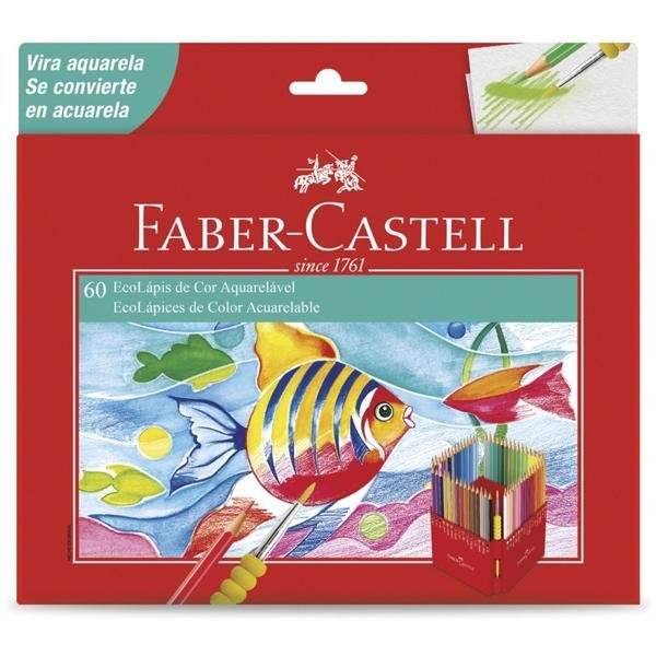 Lápis de Cor EcoLápis Aquarelável 60 Cores Com Pincel Faber-Castell CX 1 UN