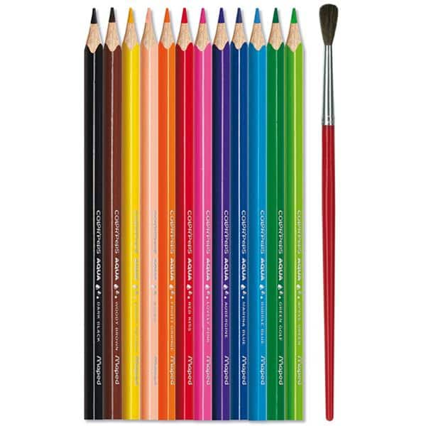 Lápis de Cor Color Peps Aquarelável, 12 cores + pincel de madeira , 836011, Maped CX 1 UN