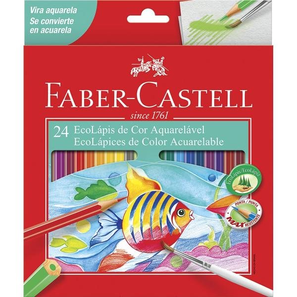 Lápis de Cor EcoLápis Aquarelável 24 Cores Com Pincel Faber-Castell PT 1 UN