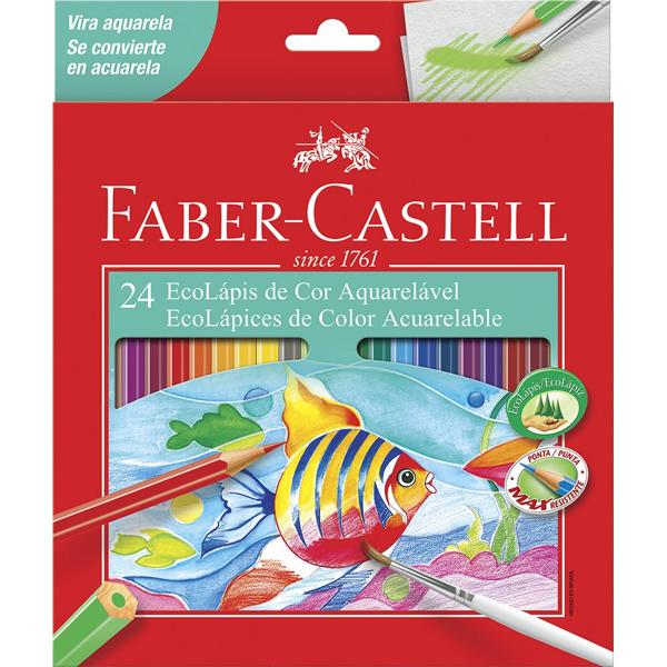 Lápis de Cor Aquarelável 24 Cores Com Pincel, Faber-Castell - ET 24 UN Lápis de Cor Aquarelável 24 Cores Com Pincel, Faber-Castell - ET 24 UN