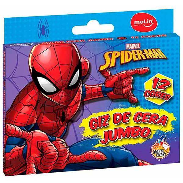 Giz de cera 12 cores gizão Spiderman 15081 Molin CX 1 UN Giz de cera 12 cores gizão Spiderman 15081 Molin CX 1 UN