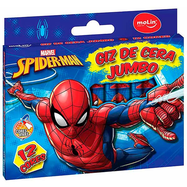 Giz de cera 12 cores gizão Spiderman 15081 Molin CX 1 UN Giz de cera 12 cores gizão Spiderman 15081 Molin CX 1 UN