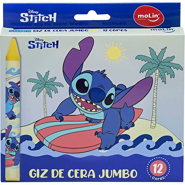 Giz de cera 12 cores gizão Stitch 31313 Molin CX 1 UN Giz de cera 12 cores gizão Stitch 31313 Molin CX 1 UN