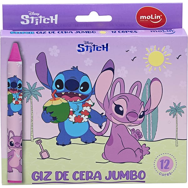 Giz de cera 12 cores gizão Stitch 31313 Molin CX 1 UN Giz de cera 12 cores gizão Stitch 31313 Molin CX 1 UN