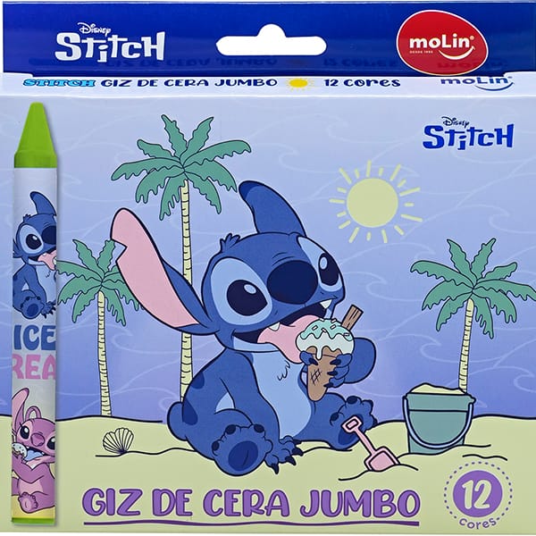 Giz de cera 12 cores gizão Stitch 31313 Molin CX 1 UN Giz de cera 12 cores gizão Stitch 31313 Molin CX 1 UN