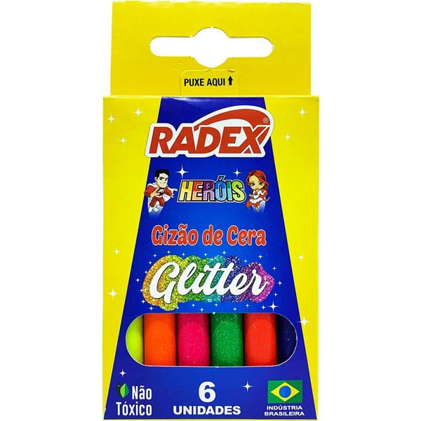 Giz de cera Gizão, Glitter 6 cores, 8482, Radex- CX 1 UN