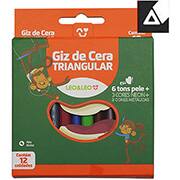 Giz de cera Triangular Color Neon Metálico, 12 cores, 4190, Leonora - CX 1 UN