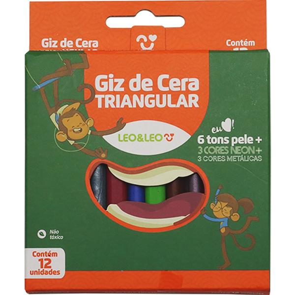 Giz de cera Triangular Color Neon Metálico, 12 cores, 4190, Leonora - CX 1 UN