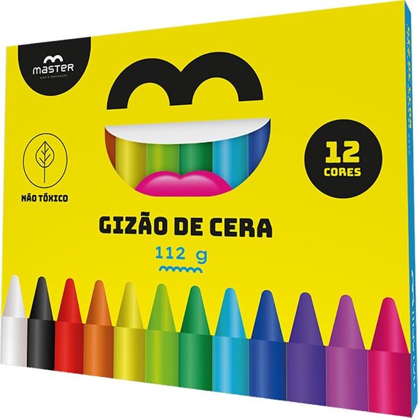 Giz de Cera, Gizão, 12 Cores, 112g, Master - CX 1 UN