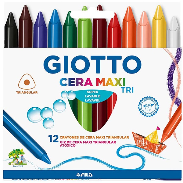 Giz de cera triangular Gizão, Maxi, 12 Cores, 202702ES, Giotto - CX 1 UN