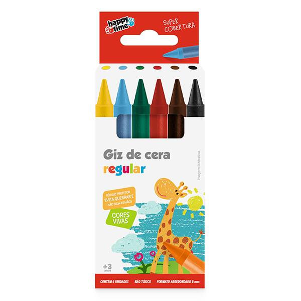 Giz de cera 06 cores, Happy-time - BT 6 UN Giz de cera 06 cores, Happy-time - BT 6 UN
