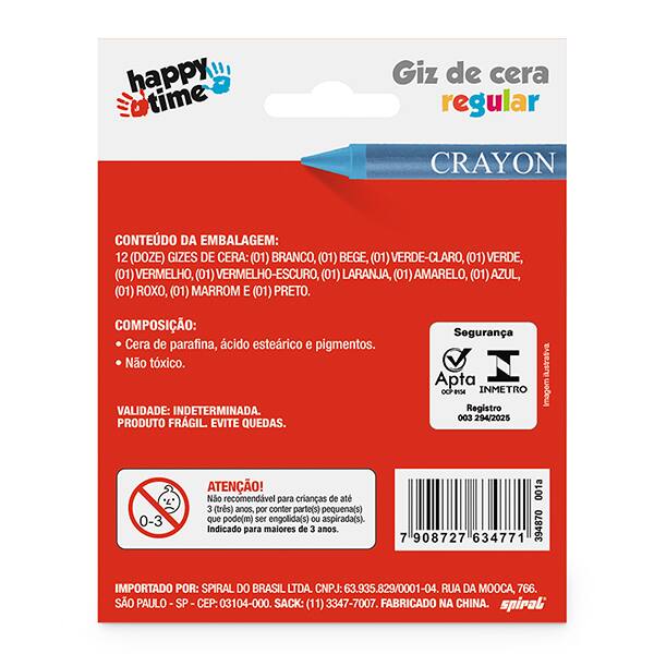 Giz de cera 12 cores, Happy-time - BT 12 UN Giz de cera 12 cores, Happy-time - BT 12 UN