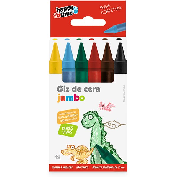 Giz de cera 6 cores, Gizão Jumbo, Happy-time - BT 6 UN Giz de cera 6 cores, Gizão Jumbo, Happy-time - BT 6 UN
