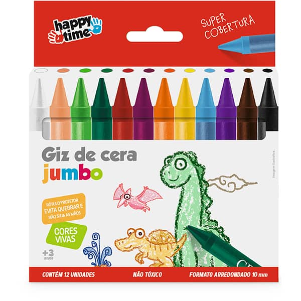 Giz de cera 12 cores, Gizão Jumbo, Happy-time - BT 12 UN Giz de cera 12 cores, Gizão Jumbo, Happy-time - BT 12 UN