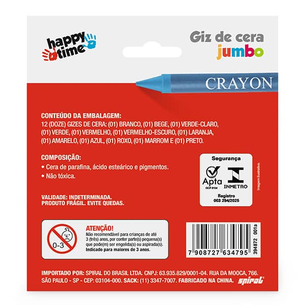 Giz de cera 12 cores, Gizão Jumbo, Happy-time - BT 12 UN Giz de cera 12 cores, Gizão Jumbo, Happy-time - BT 12 UN