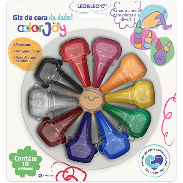 Giz de cera Colorjoy, 10 cores, 10225, Leonora - CX 1 UN