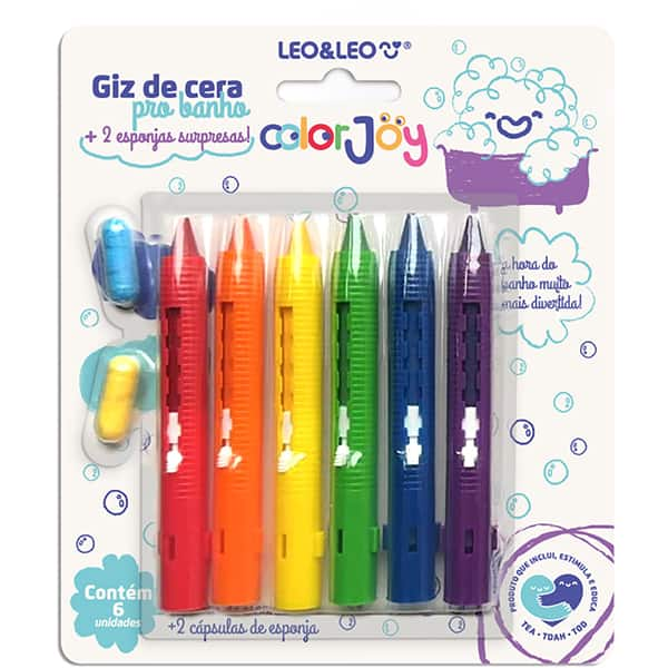 Giz de cera retrátil Colorjoy, 6 Cores, 10224, Leonora - CX 1 UN