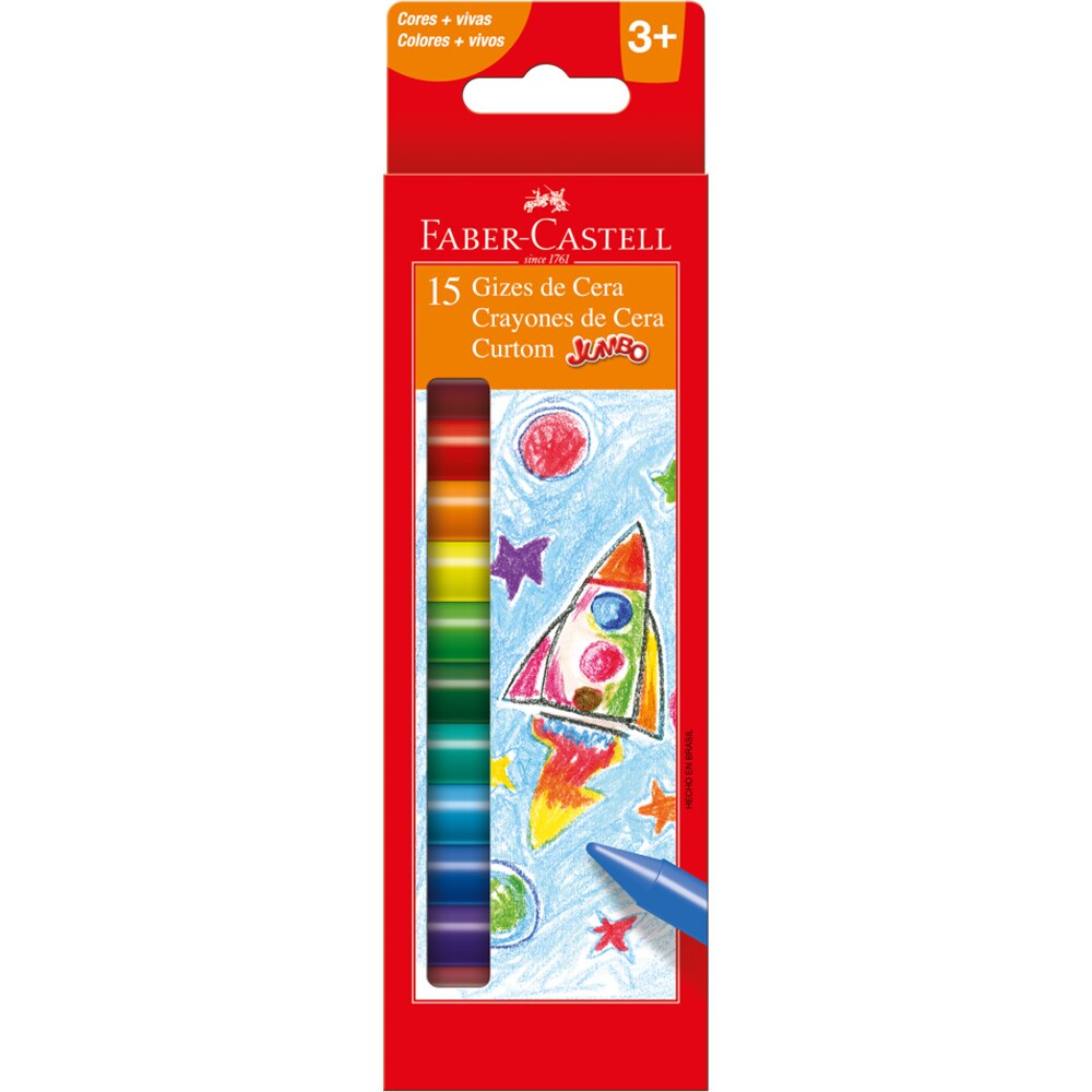 Giz de cera 15 cores curtom Jumbo 141015N Faber Castell PT 1 UN - Escolar -  Kalunga