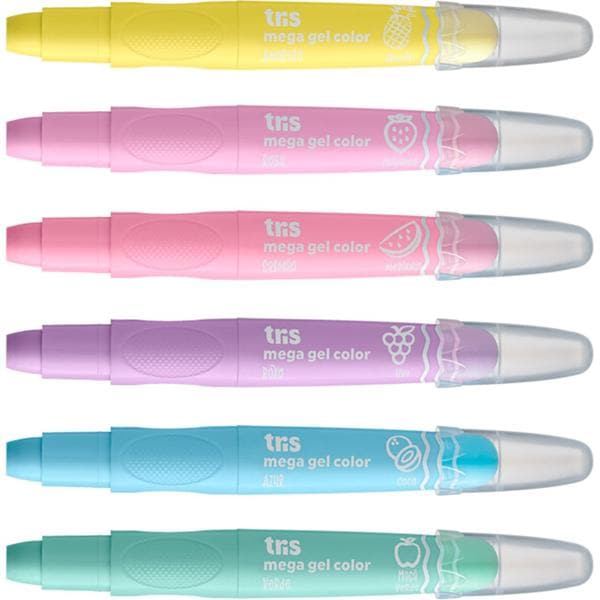 Giz de gel 6 cores retrátil com cheiro, tons pastéis, 632759, Tris - CX 1 UN