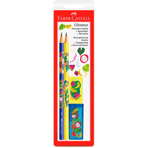Kit Glimmer Botânica, 2 Ecolápis redondo + Apontador + Borracha, Faber-Castell - BT 4 UN Kit Glimmer Botânica, 2 Ecolápis redondo + Apontador + Borracha, Faber-Castell - BT 4 UN