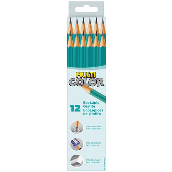 Lápis preto nº 2 HB Sextavado Multicolor, Verde, 315716, Multi Color - ET 12 UN
