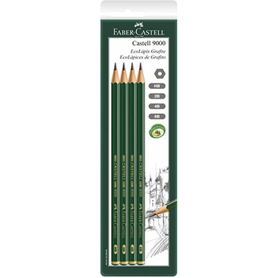 Lápis Grafite EcoLápis Castell 9000 HB/2B/4B/6B Sextavado Faber-Castell BT 4 UN Lápis Grafite EcoLápis Castell 9000 HB/2B/4B/6B Sextavado Faber-Castell BT 4 UN