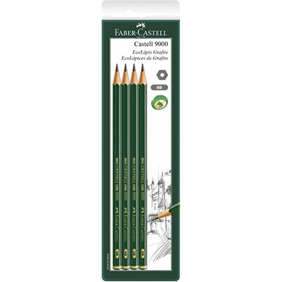 Lápis Grafite EcoLápis Castell 9000 6B Sextavado Faber-Castell BT 4 UN Lápis Grafite EcoLápis Castell 9000 6B Sextavado Faber-Castell BT 4 UN