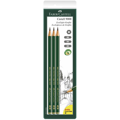 Lápis Grafite EcoLápis Castell 9000 2B/6B/8B Sextavado Faber-Castell BT 3 UN Lápis Grafite EcoLápis Castell 9000 2B/6B/8B Sextavado Faber-Castell BT 3 UN
