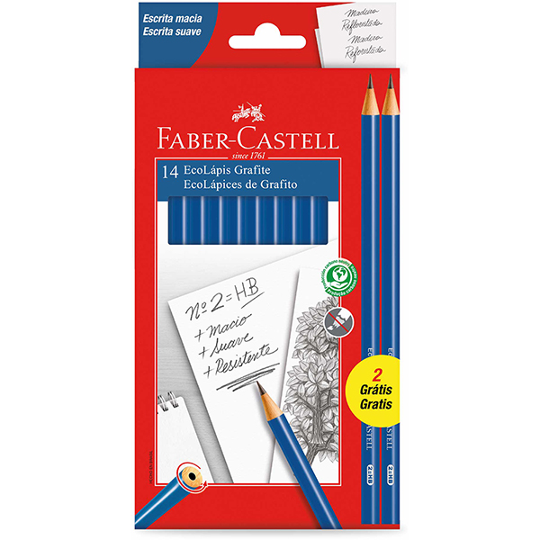 Lápis Grafite Redondo EcoLápis n.2, Embalagem com 14 Ecolápis (12+2), Faber-Castell - CX 14 UN Lápis Grafite Redondo EcoLápis n.2, Embalagem com 14 Ecolápis (12+2), Faber-Castell - CX 14 UN