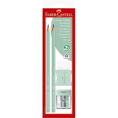Kit Lápis Grafite Pastel Verde 2 EcoLápis n.2 + Apontador + Borracha Faber-Castell BT 4 UN Kit Lápis Grafite Pastel Verde 2 EcoLápis n.2 + Apontador + Borracha Faber-Castell BT 4 UN