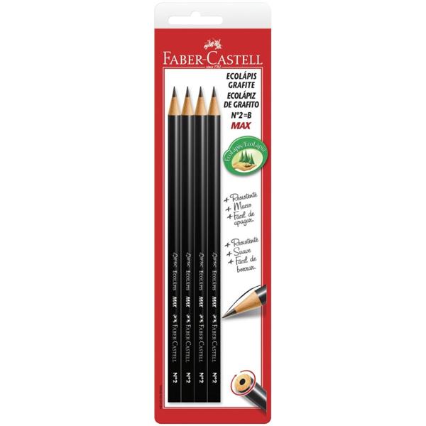Lápis Grafite Redondo EcoLápis n.2 B Max Preto Faber-Castell BT 4 UN Lápis Grafite Redondo EcoLápis n.2 B Max Preto Faber-Castell BT 4 UN