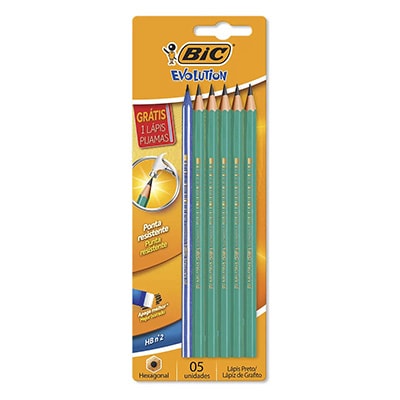 Lápis Preto BIC Evolution Nº 2HB Sextavado, Corpo Verde + 1 Lápis Preto Pijama Sortido Grátis, 902565 - BT 6 UN