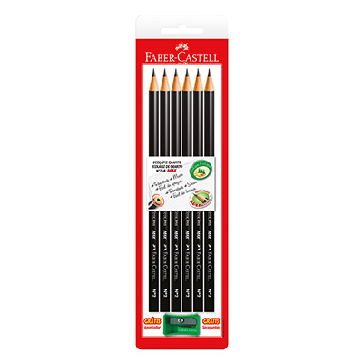 Lápis Preto n.2 redondo + Grátis Apontador SM/1205AP Faber Castell BT 6 UN Lápis Preto n.2 redondo + Grátis Apontador SM/1205AP Faber Castell BT 6 UN