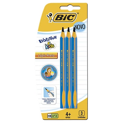 Lápis Preto Jumbo Nº 2HB Triangular, BIC Evolution KIDS,Cores Sortidas, Resistente, 902494 - BT 3 UN