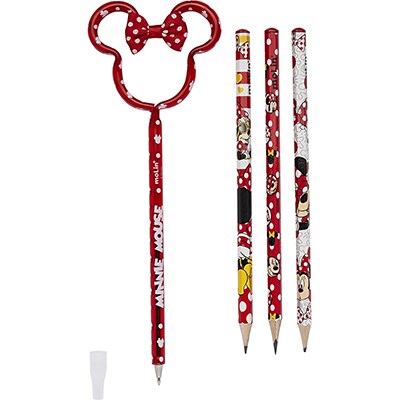 Lápis Preto N.2 Disney Minnie Face + Caneta Disney Minnie Sortido 22327 Molin - BT 4 UN