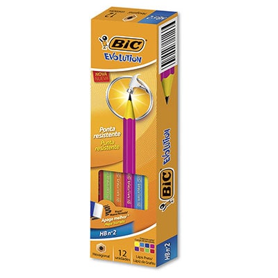 Lápis plástico preto Evolution Color sextavado 930017 Bic BT 12 UN