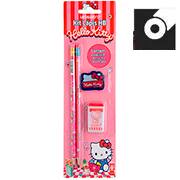 Kit Escolar Hello Kitty com Lápis preto n.2, Borracha e Apontador, 71622, Leonora - BT 4 UN