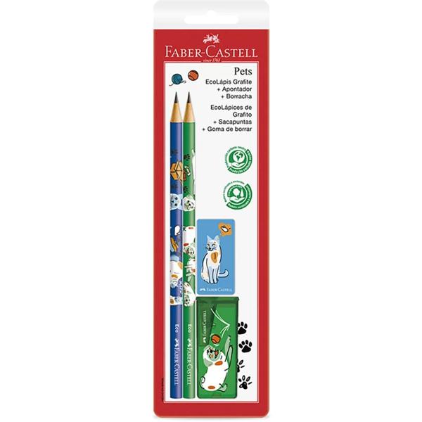 Kit Coleção Pets EcoLápis Grafite + Apontador + Borracha Verde e Azul, Faber-Castell BT 1 UN Kit Coleção Pets EcoLápis Grafite + Apontador + Borracha Verde e Azul, Faber-Castell BT 1 UN