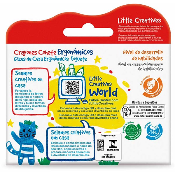 Giz de Cera Foguete, Little Creatives, 6 Cores, Faber-Castell - CX 6 UN