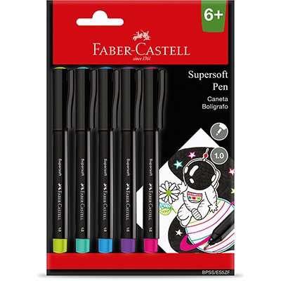 Caneta hidrográfica SuperSoft Pen, 1.0mm, 5 cores, Faber-Castell BT 5 UN