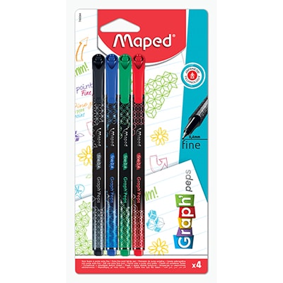 Caneta hidrográfica ponta fina 0.4mm 4 cores Fineliner Graph Peps Premium, 749044, Maped BT 1 UN