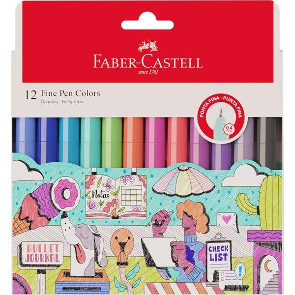 Caneta Fine Pen,0.4mm, Colors, Faber-Castell - BT 12 UN