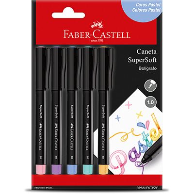Caneta hidrográfica 1,0mm, SuperSoft, pastel, Faber-Castell - BT 5 UN Caneta hidrográfica 1,0mm, SuperSoft, pastel, Faber-Castell - BT 5 UN