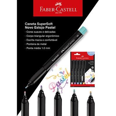 Caneta hidrográfica 1,0mm, SuperSoft, pastel, Faber-Castell - BT 5 UN
