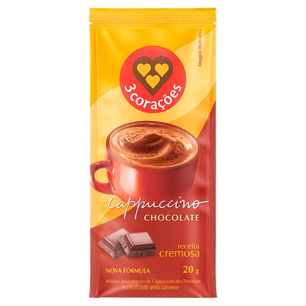 Cappuccino chocolate sachê 20g, 3 Corações - CX 10 UN
